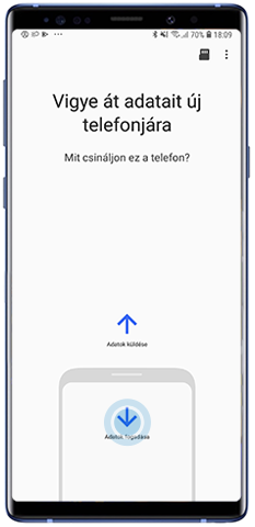 Az új mobileszközön válaszd ki az Adatok fogadása elemet