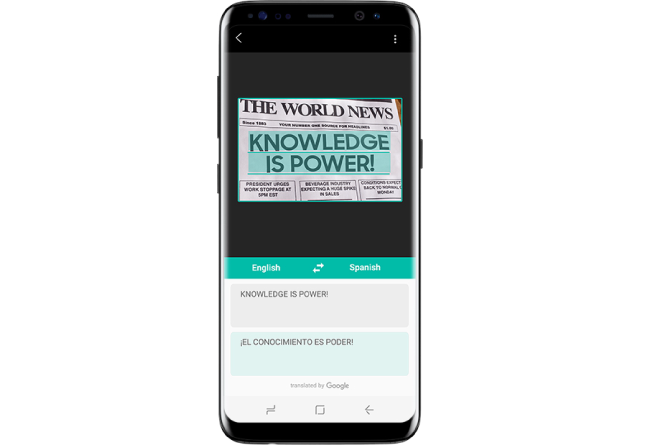 Galaxy S8 with example of using Bixby to scan business card and having the contact details added automatically