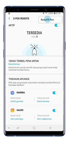 Reset opsi S Pen di menu S Pen remote