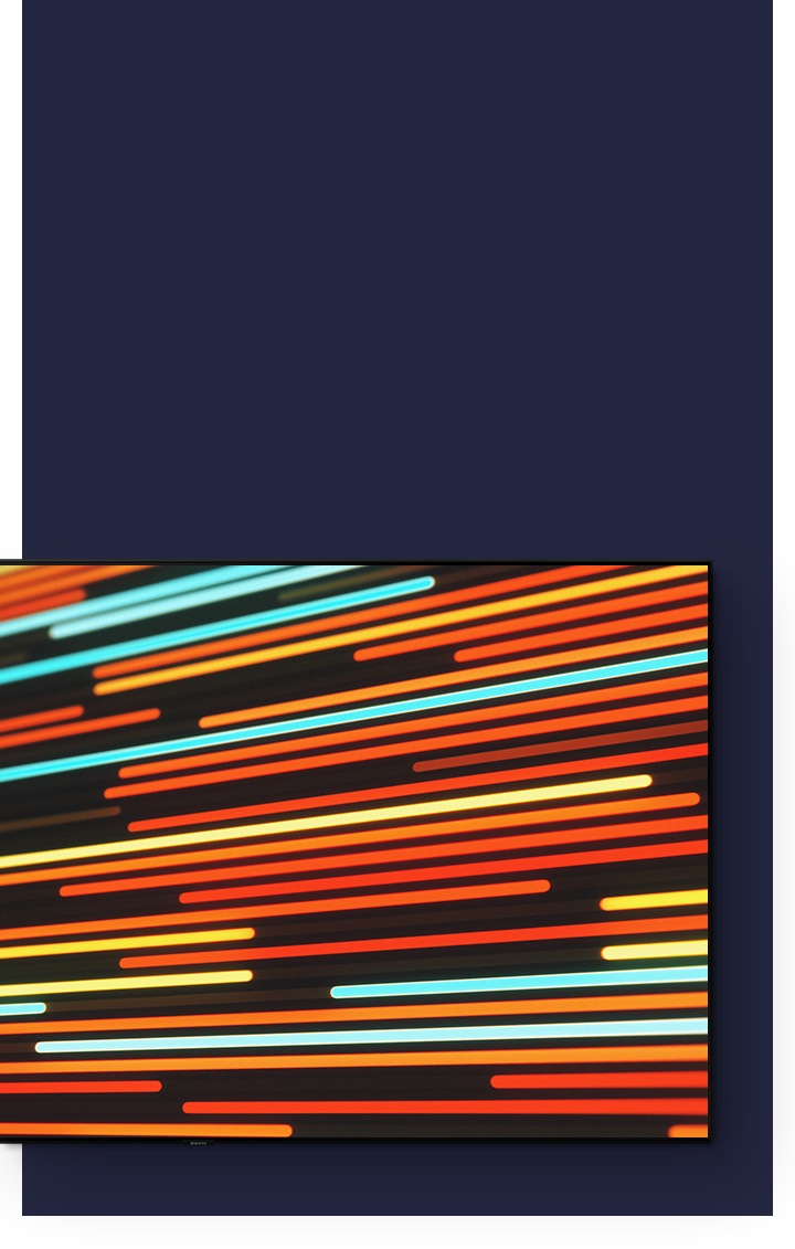 On 4K TV, a mixture of blue, yellow, orange and red lights are shown horizontally on a black background that looks clear in high definition.