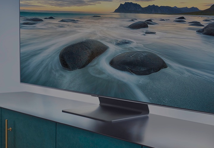 Samsung 4K TV with ocean image on screen