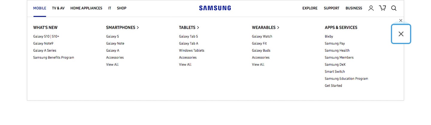 תמונה מוגדלת של לחצן הסגירה של Samsung.com GNB