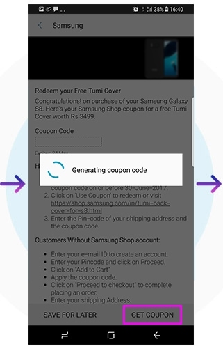 Redemption Process - Step 2 Samsung Galaxy S8 Tumi back cover & Wireless charger Claiming Process