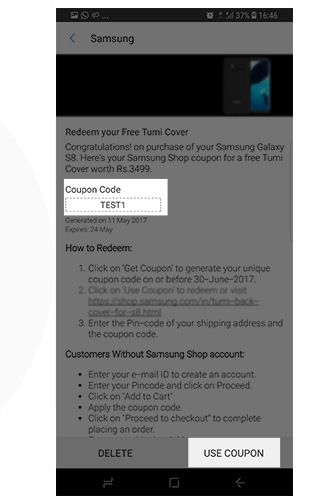 Redemption Process - Step 2 Use Coupon to redeem your wireless charger & Tumi cover