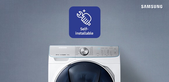 Lavatrice Samsung WW8800 con l’icona dell’installazione fai da te (una mano che regge una chiave inglese).