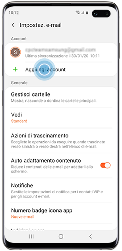 Esempio della pagina delle impostazioni dell'e-mail di S10+