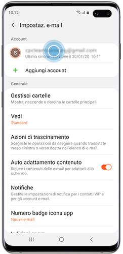 Schermata delle impostazioni dell'e-mail di S10+ con Android 10
