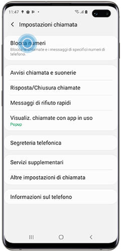 Menu per bloccare i numeri