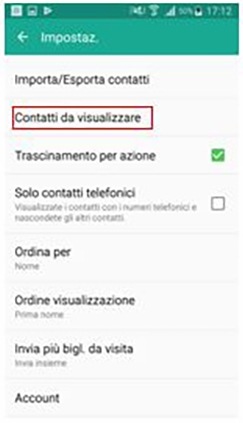 Seleziona "Contatti da Visualizzare"
