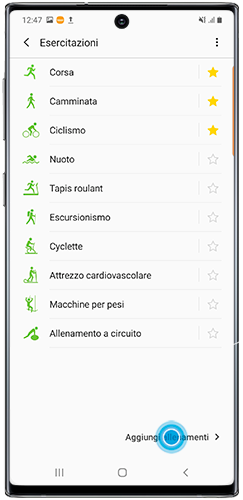 Lista delle attività di Samsung Health