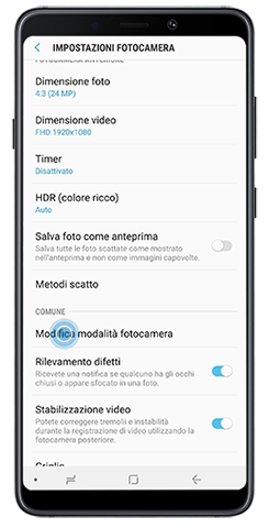Opzione "Modifica" nelle impostazioni della fotocamera
