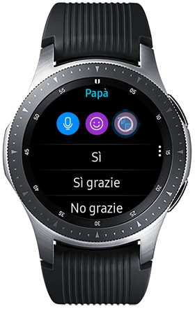 Puoi accedere all'icona del testo per comporre il messaggio o usare una delle risposte rapide disponibili nell'app Messaggi di Galaxy Watch
