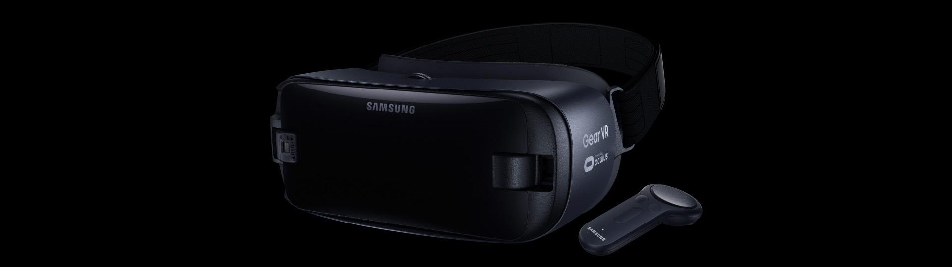 3/4 view of Gear VR from the left with the controller