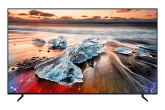 Imagen de un QLED 8K con una imagen de paisaje de alta resolución y colorido que se muestra en la pantalla.
