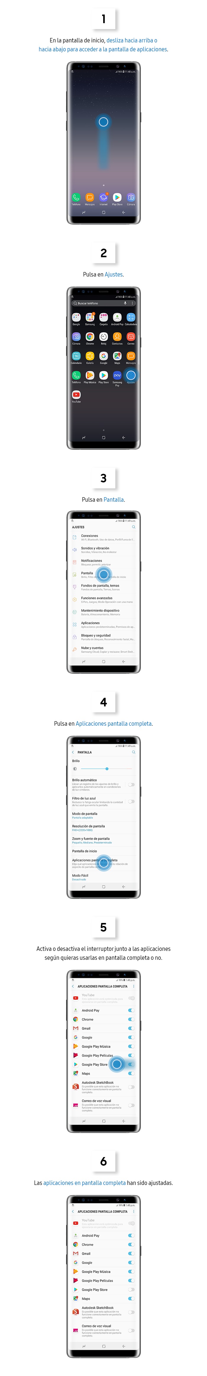 ¿Cómo activar las aplicaciones en pantalla completa?