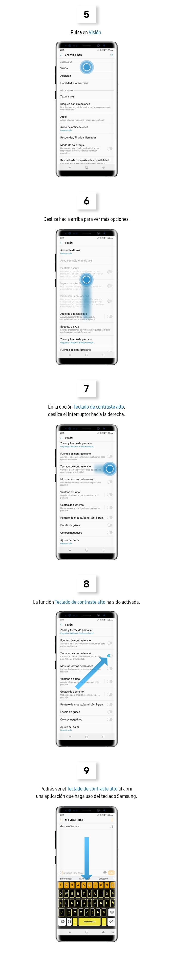 ¿Cómo activar la función teclado de contraste alto?