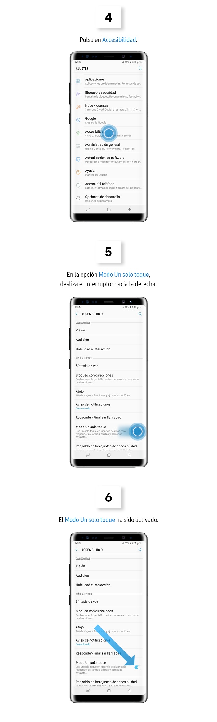 ¿Cómo activar el modo un solo toque?