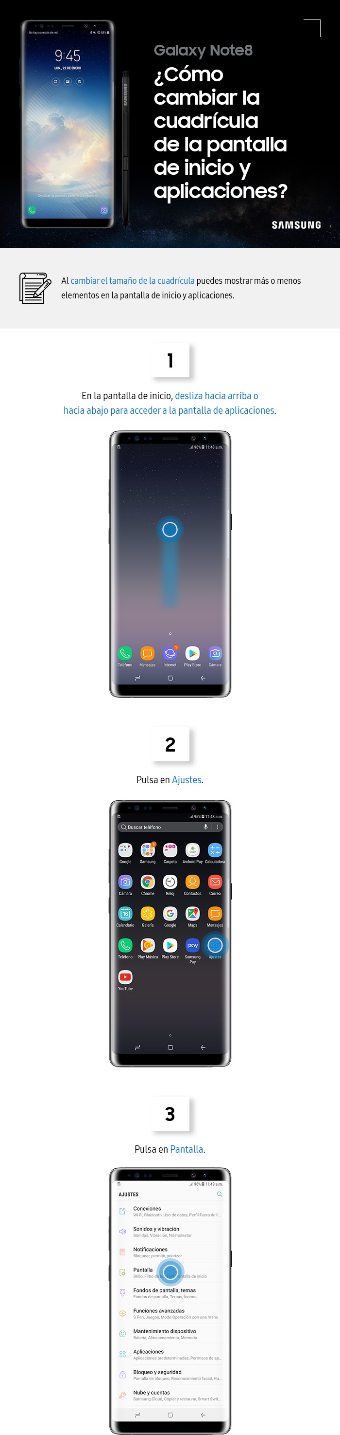 ¿Cómo cambiar la cuadricula de la pantalla de inicio y aplicaciones?