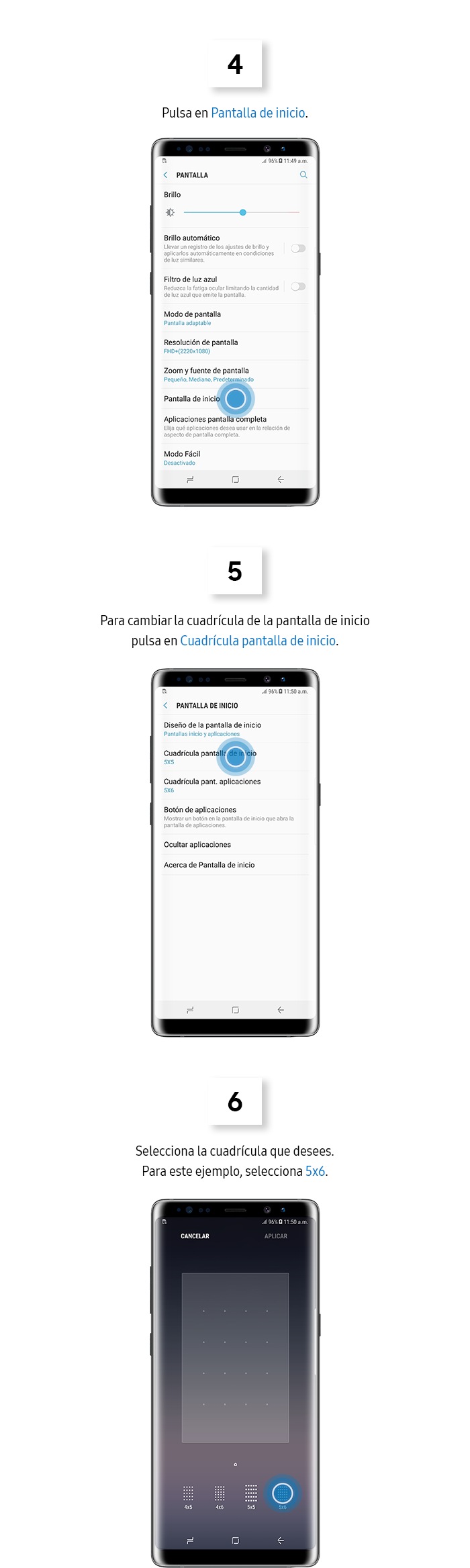 ¿Cómo cambiar la cuadricula de la pantalla de inicio y aplicaciones?