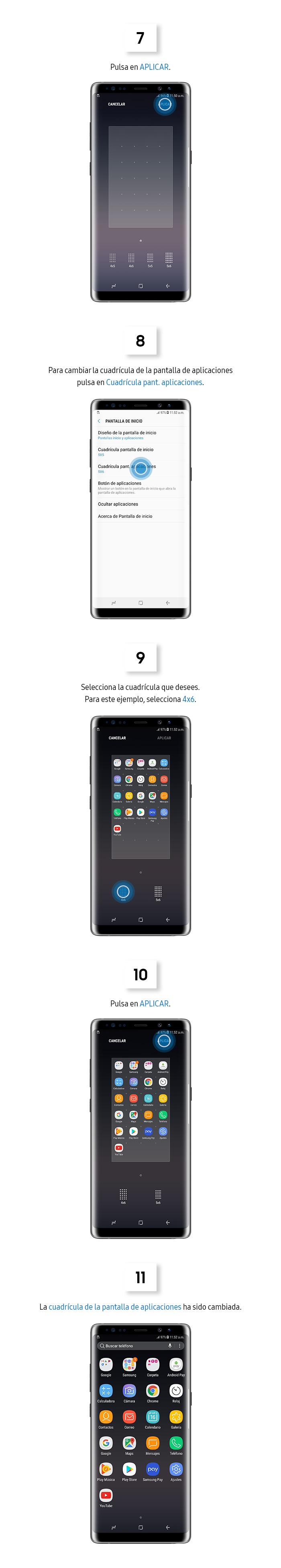 ¿Cómo cambiar la cuadricula de la pantalla de inicio y aplicaciones?
