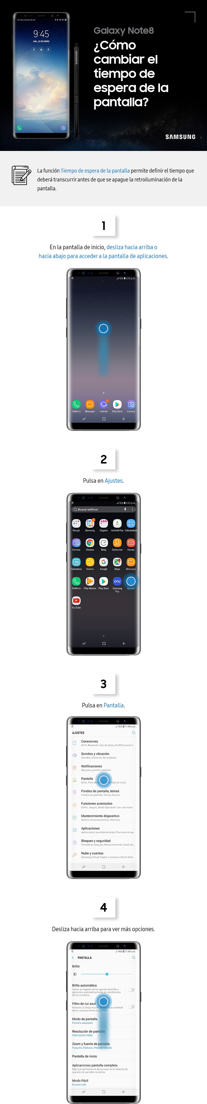 ¿Cómo cambio el tiempo de espera de la pantalla?