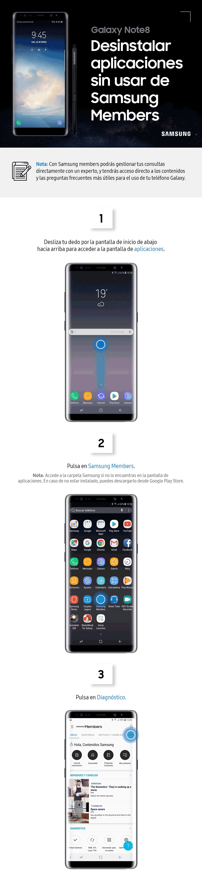 desinstalar aplicaciones sin usar de samsung members