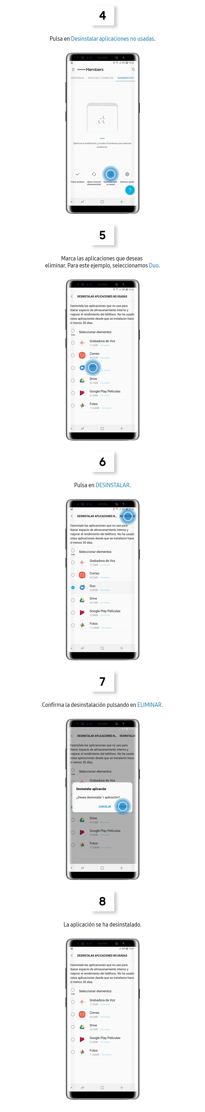 desinstalar aplicaciones sin usar de samsung members
