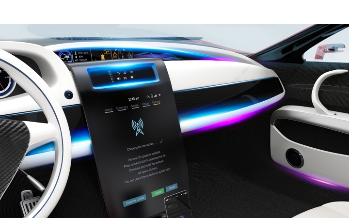 Samsung LEDs shining car interior with colorful lights