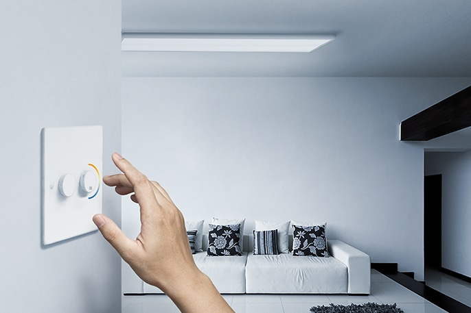 Samsung LEDs controlling a wall-mounted cct and dimming switch for a living room lighting control