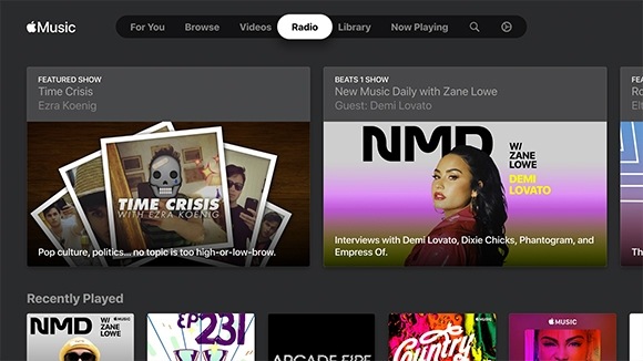 'The Radio GUI showing Featured Show and Beats 1 Show section.