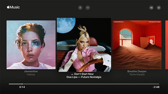 The Now Playing GUI showing the album cover of the current song playing in the middle of other album covers.