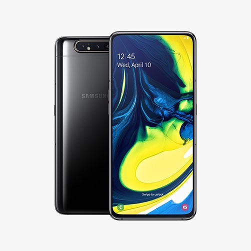 Smartfon Samsung Galaxy A80 z aparatem obrotowym, ekranem Infinity Display, superszybkim ładowaniem i czytnikiem linii papilarnych wbudowanym w wyświetlacz