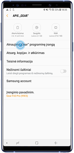 Palieskite „Atnaujinti Gear programinę įrangą“