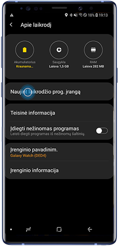 Palieskite „Naujint laikrodžio prog. įrangą“