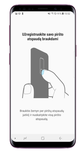 Piršto antspaudo nustatymai ekrane