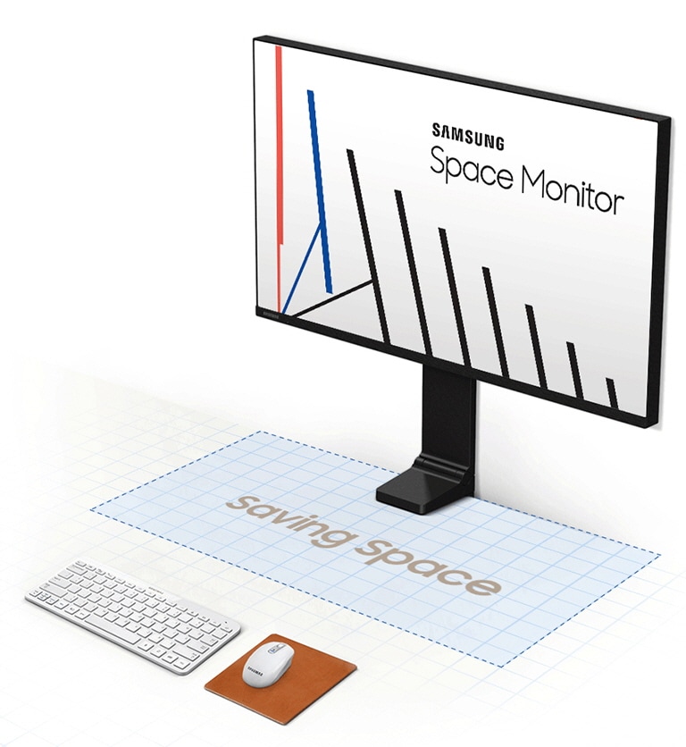 Space monitoru iespējams novietot pie sienas, kad tas netiek izmantots. Šajā gadījumā lietotāji var iegūt lielāku telpu. Tomēr, kad tas tiek lietots, stendu iespējams pavilkt virs galda virsmas.