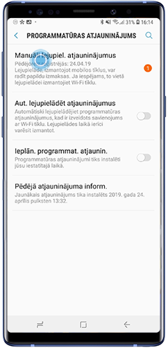 Pieskarieties opcijai Manuāli lejupielādēt atjauninājumu