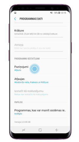 Paziņojumi aplikāciju informācijas izvēlnē