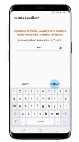 Paroles iestatījumu ekrāns