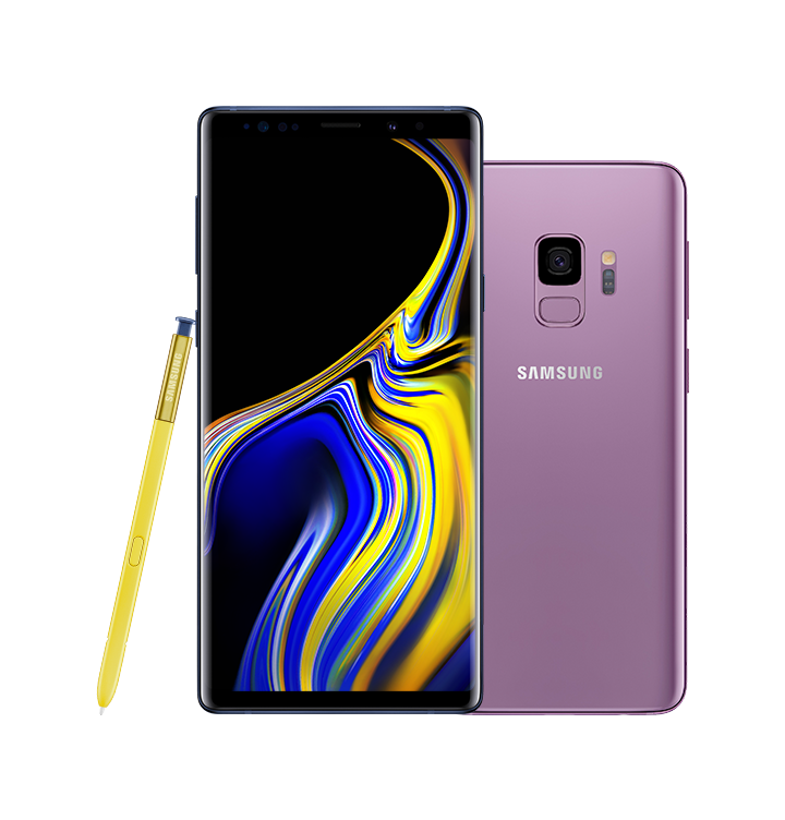 ပင္လယ္ျပာေရာင္ Galaxy Note9 ၏ အြန္စခရင္ ဒီဇိုင္းမွာ အျပာႏွင့္ အဝါေရာင္အရစ္ေခြတစ္ခုပါရွိျပီး အဝါေရာင္ S Pen မွာ ၎ေပၚေထာက္၍ ယိမ္းယိမ္းေလးရွိေနသည္
