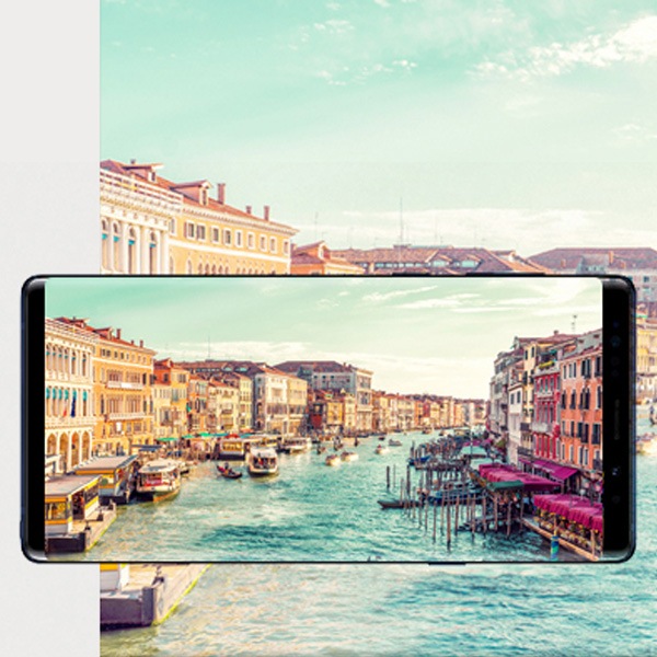 A user takes a photo of a landscape to use 2019 QLED Ambient Mode.