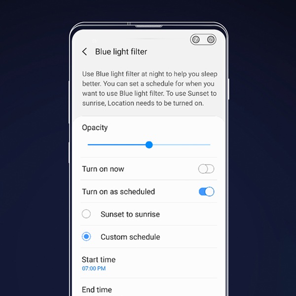 Reduce blue light with the next generation Galaxy S10.