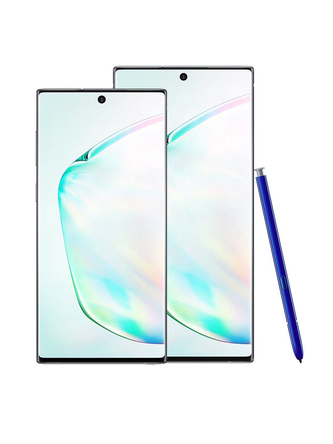 An Aura Glow Galaxy Note10 Phone with Stylus S Pen.