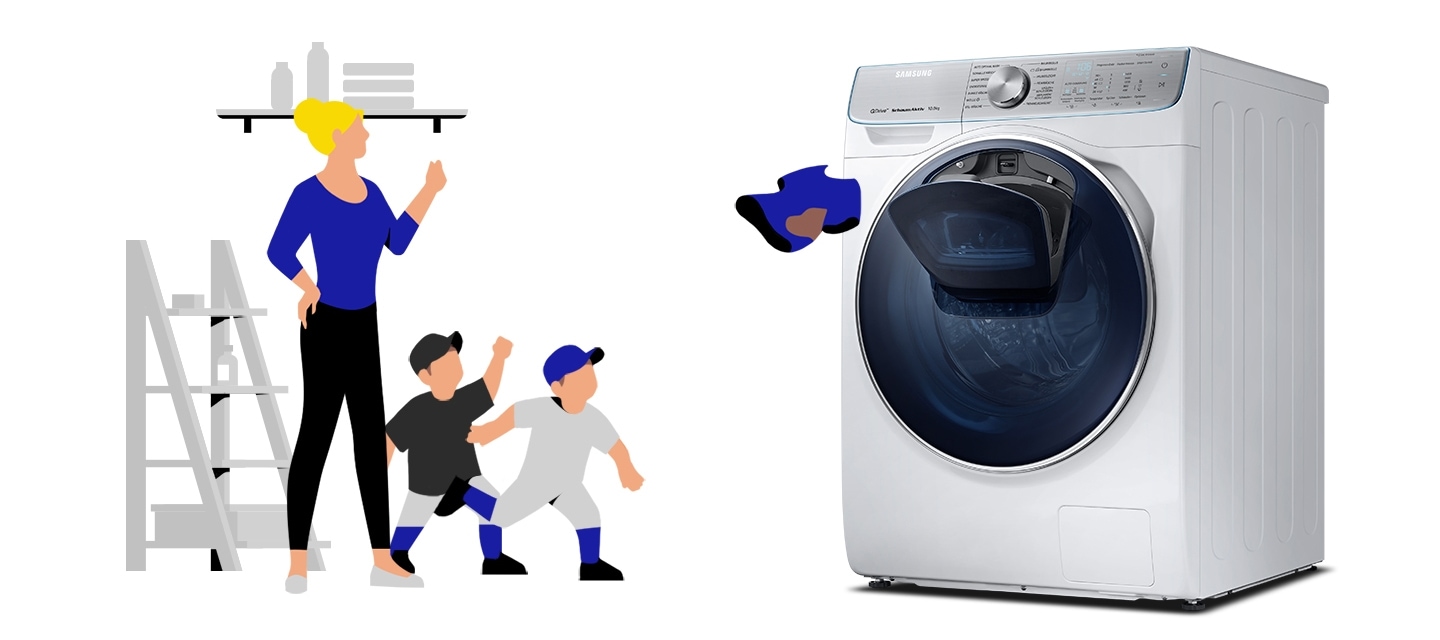 Even though Children get dirty clothes while doing laundry Adding more laundry easily through the add door.
