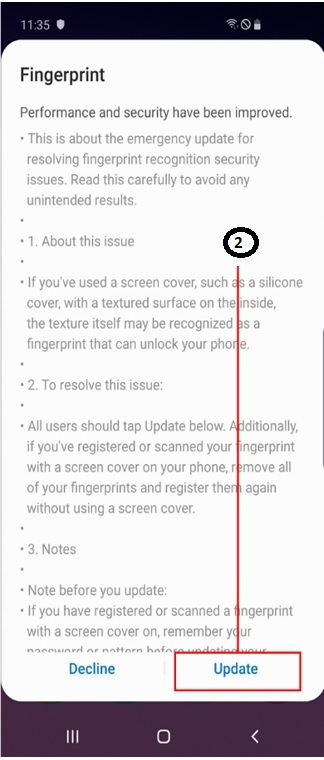 fingerprint update procedure