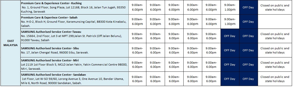 service center operation hours