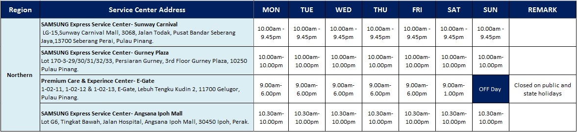 service center operation hours