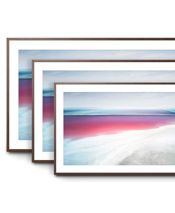 2018 Samsung The Frame TV in 3 different sizes are overlapped. It helps screen size comparison of The Frame TVs.