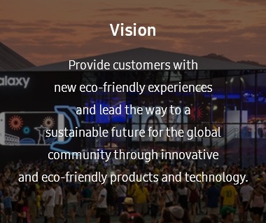 Cette image comporte la vision d’un système de gestion écologique. Cette vision est « Offrir aux clients de nouvelles expériences écologiques et mener la voie vers un futur durable pour la communauté mondiale par le biais d’une technologie et de produits novateurs et écologiques ».