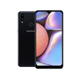 Galaxy A10s vu de dos derrière un Galaxy A10s en mode portrait.
